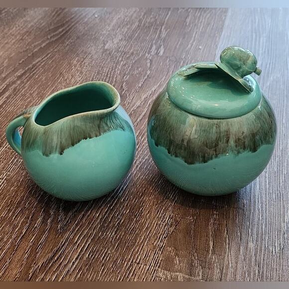 Jaska of California Cascade Ware Blue Brown Drip Vintage Cream and Sugar acorns - Picture 4 of 9